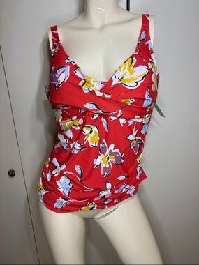 Catalina Red Floral Swim Top with Yellow and Navy Accents Size 2X 20W-22W NWT
